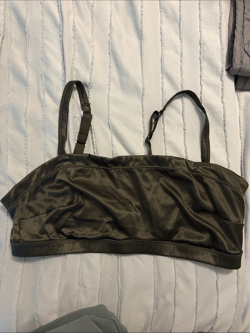 aerie Olive Satin Bandeau Bralette with Adjustable Straps